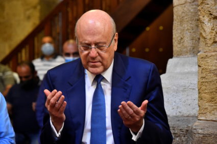 Lebanon's PM-designate Mikati attends Friday prayers at a mosque in Beirut