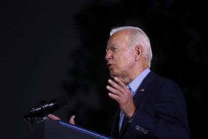 U.S. President Joe Biden delivers remarks at a campaign rally with California Governor Gavin Newsom, in Long Beach, Califo...