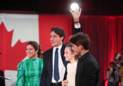 Canada's Liberal PM Trudeau during the Liberal election night party in Montreal