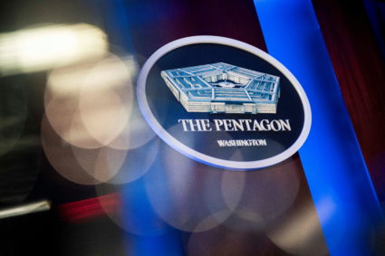 The Pentagon logo is seen behind the podium in the briefing room at the Pentagon in Arlington, Virginia, U.S., January 8, 2020. Photo by Al Drago/REUTERS