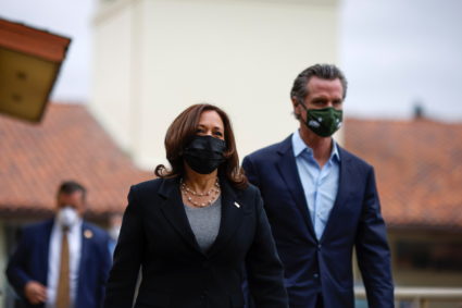 U.S. Vice President Kamala Harris tours the Upper San Leandro Water Treatment Plant accompanied by California Governor Gav...