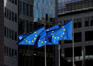 European Union flags flutter outside the European Commission headquarters in Brussels, Belgium August 21, 2020. Photo by Yves Herman/REUTERS