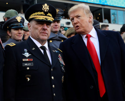 U.S. President Trump and Gen. Mark Milley, Chief of Staff of the United States Army speak at the 119th U.S. Army-Navy foot...
