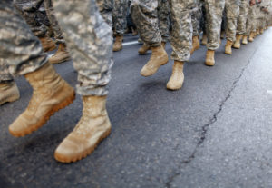 Members of the Army march up 5th Avenue during the Veterans Day Parade in New York