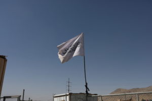 The flag of the Islamic Emirate of Afghanistan (Taliban) is raised at the military airfield in Kabul, Afghanistan, September 5, 2021. WANA (West Asia News Agency) via REUTERS