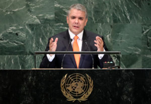 Colombia's President Ivan Duque Marquez addresses the General Assembly in New York