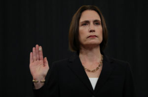 Fiona Hill is sworn in to testify in front of the House Intelligence Committee hearing as part of Trump impeachment inquir...