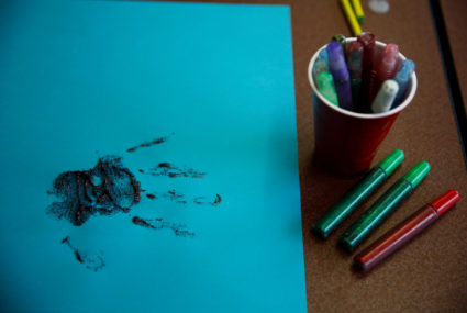 A daycare for children of healthcare workers and first responders at Midway Elementary School during the coronavirus disea...