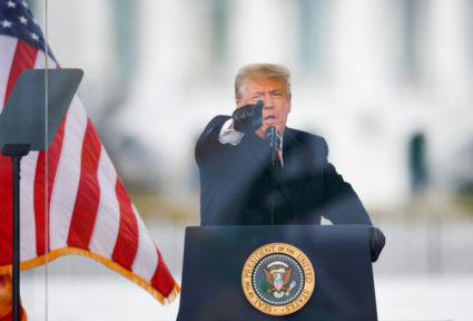 U.S. President Donald Trump gestures as he speaks during a rally to contest the certification of the 2020 U.S. presidential election results by the U.S. Congress, in Washington, U.S, January 6, 2021. Photo by Jim Bourg/REUTERS