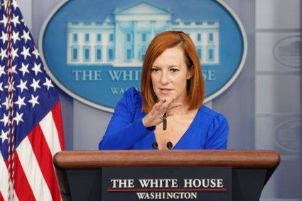 Jen Psaki speaks during a press briefing at the White House in Washington