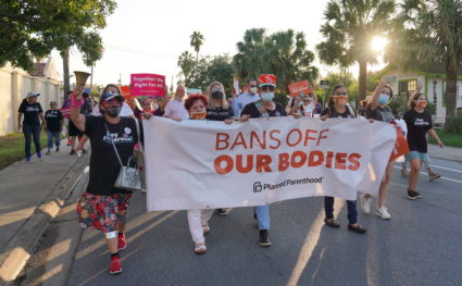 Supporters of reproductive choice take part in the nationwide Women's March in Texas