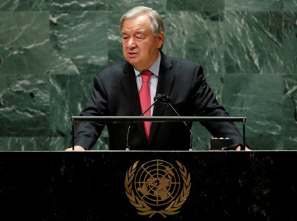 FILE PHOTO: United Nations Secretary-General Antonio Guterres addresses the 76th Session of the U.N. General Assembly in N...