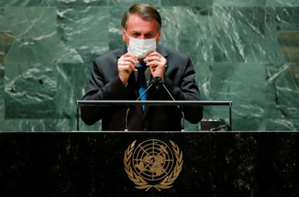 FILE PHOTO: Brazil's President Jair Bolsonaro addresses the 76th Session of the U.N. General Assembly in New York City
