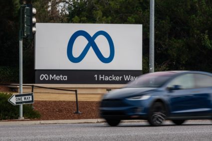 Meta Platforms signage outside the company's headquarters in Menlo Park, California, U.S., on Friday, Oct. 29, 2021. Photo by Nick Otto/Bloomberg via Getty Images