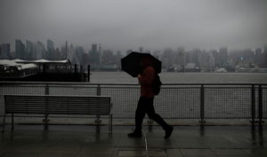 Heavy rain moves into northeast U.S. in Weehawken, New Jersey