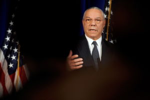 FILE PHOTO: Powell speaks to reporters during a news conference in Washington