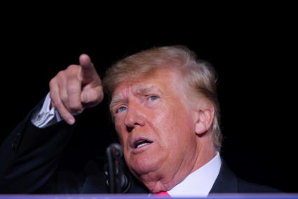 Former U.S. President Donald Trump attends a rally in Perry