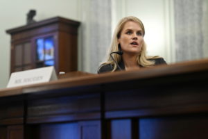 Former Facebook employee and whistleblower Frances Haugen testifies during a hearing entitled 'Protecting Kids Online: Tes...