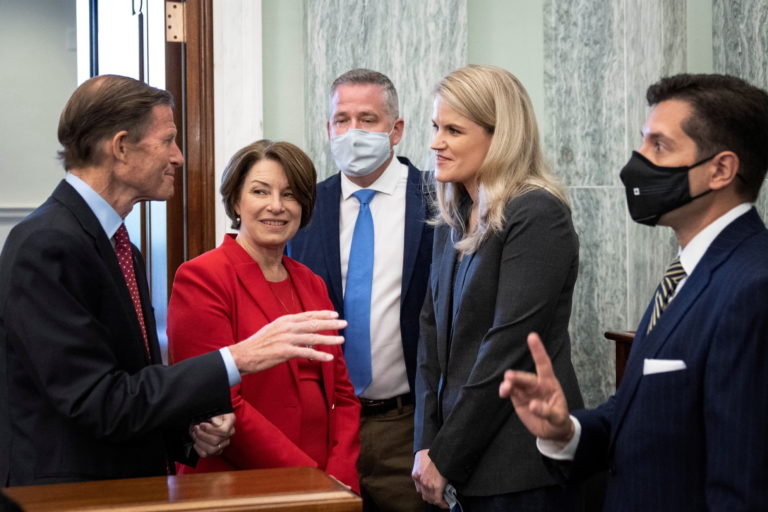 Former Facebook employee and whistleblower Frances Haugen testifies during a hearing entitled 'Protecting Kids Online: Tes...