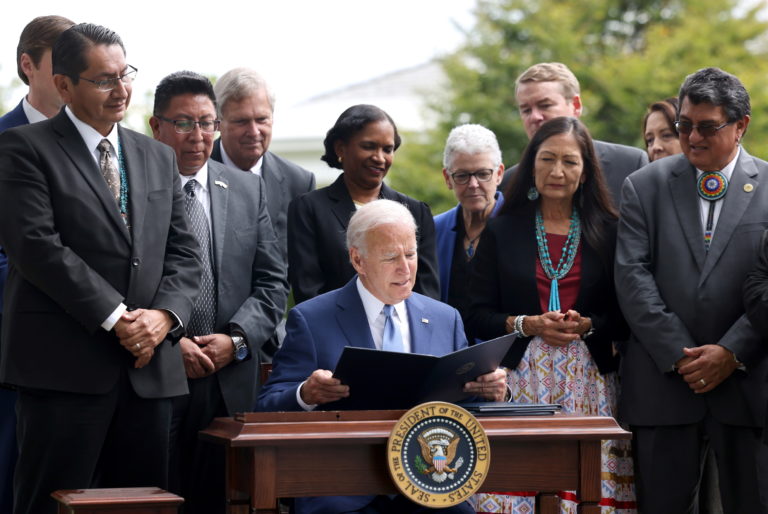 U.S. President Joe Biden signs protections for Utah national monuments at White House in Washington
