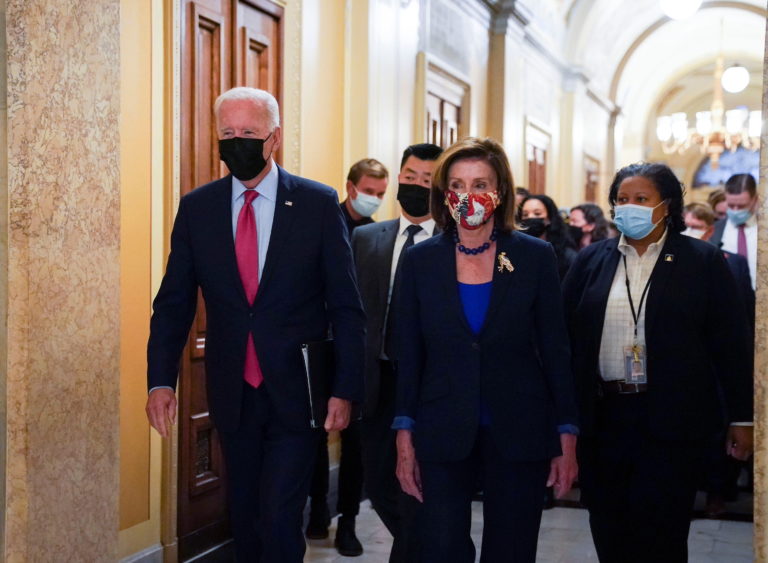 U.S. President Joe Biden meets with lawmakers to promote his bipartisan infrastructure bill at U.S. Capitol in Washington