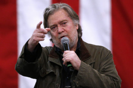 Former White House Chief Strategist Steve Bannon speaks during a campaign rally for Republican candidate for U.S. Senate J...