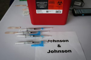 FILE PHOTO: Doses of Johnson &amp; Johnson coronavirus disease (COVID-19) vaccines are seen in a mass vaccination site sup...