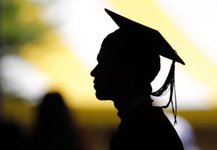 Students take their seats for the diploma ceremony at Harvard University in Cambridge