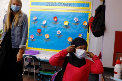 Classes are held with masks being required to be worn at the Sokolowski School in Chelsea