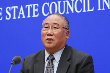 Xie Zhenhua, China's special representative for Climate Change Affair, speaks during a press conference in Beijing, China November 26, 2018. Photo provided by REUTERS/Stringer