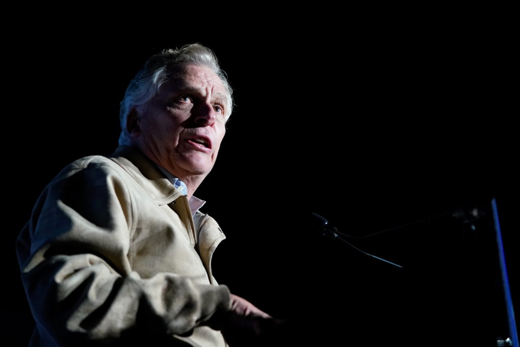Virginia Democratic gubernatorial nominee and former governor Terry McAuliffe speaks during a campaign event at Caboose Co...