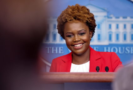 Principal deputy press secretary Karine Jean-Pierre answers questions at the White House on Nov. 4, 2021. Photo by Photo by Evelyn Hockstein/REUTERS