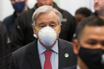 United Nations Secretary-General Antonio Guterres arrives for a meeting during the UN Climate Change Conference (COP26), in Glasgow, Scotland, Britain, November 10, 2021. Photo by Yves Herman/REUTERS