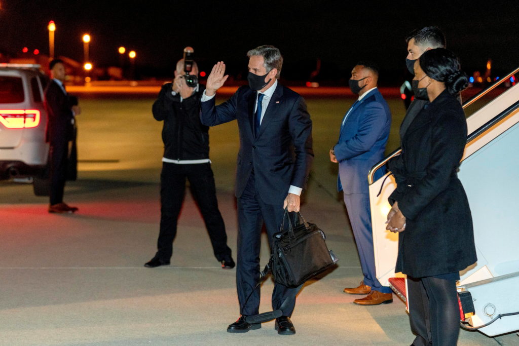 U.S. Secretary of State Blinken boards his plane at Andrews Air Force Base en route to Jomo Kenyatta International Airport...