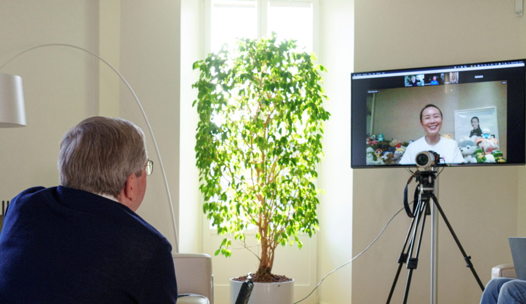 IOC President Thomas Bach has a virtual discussion with Chinese tennis player Peng in Lausanne