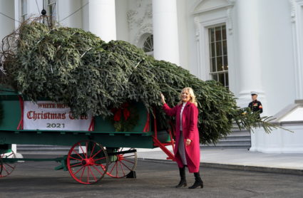 First lady Jill Biden receives the White House Christmas tree