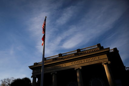 A view of the Glynn County Courthouse as jury deliberates whether Greg McMichael, his son Travis McMichael, and William "Roddie" Bryan murdered Ahmaud Arbery, in Brunswick, Georgia, U.S., November 23, 2021. Photo by /Marco Bello/REUTERS