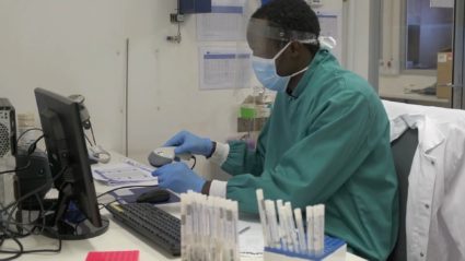 Scientists work on the COVID-19 at the Centre for Epidemic Response and Innovation in KwaZulu-Natal, South Africa. Prof Tu...