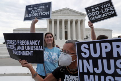 People protest against abortion rights outside of the U.S. Supreme Court building in Washington, U.S.