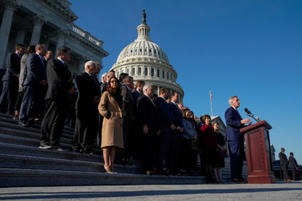 House Minority Leader Kevin McCarthy (R-CA) speaks in opposition to the ‘Build Back Better Act’ during a news conference o...