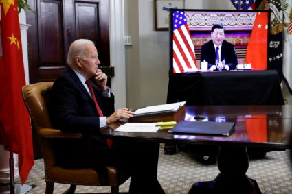 U.S. President Biden speaks virtually with Chinese leader Xi from the White House in Washington