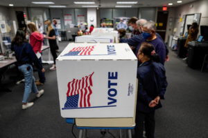 People early vote in the Virginia gubernatorial election in Fairfax, Virginia