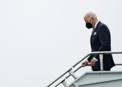 U.S. President Joe Biden disembarks from Air Force One at Columbia Metropolitan Airport
