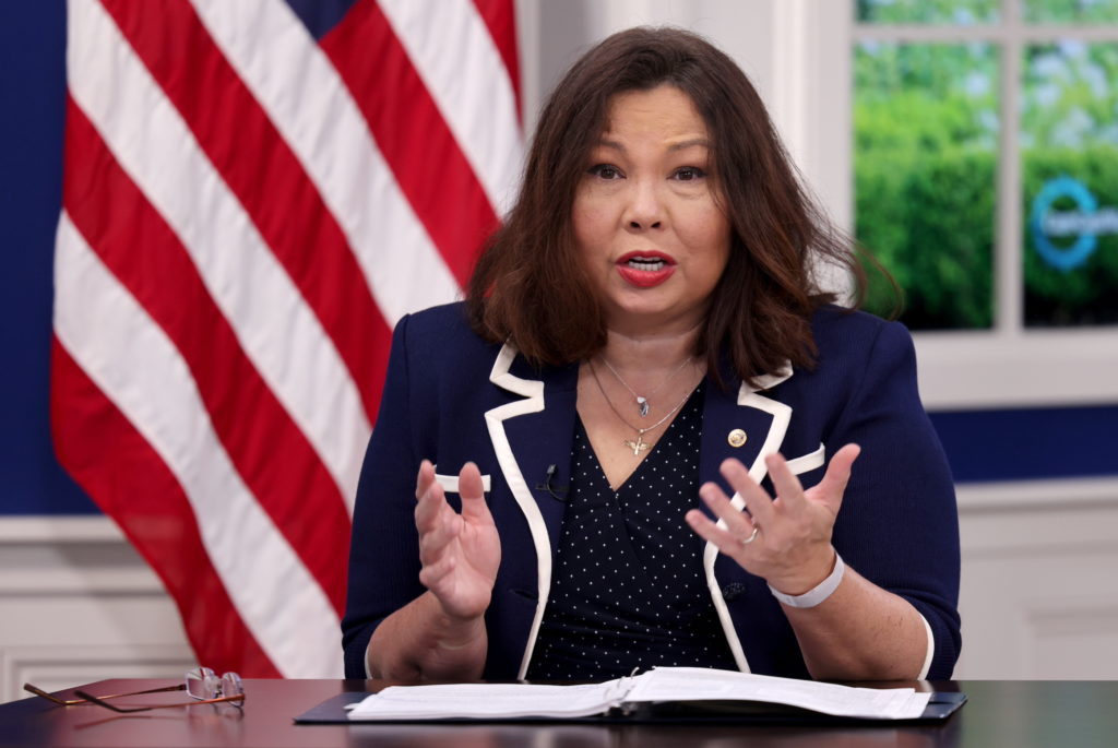 U.S. Vice President Harris participates in a virtual townhall about different care policies in the Build Back Better Agend...