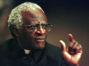 FILE PHOTO: TRC CHAIR DESMOND TUTU PONDERS A POINT.