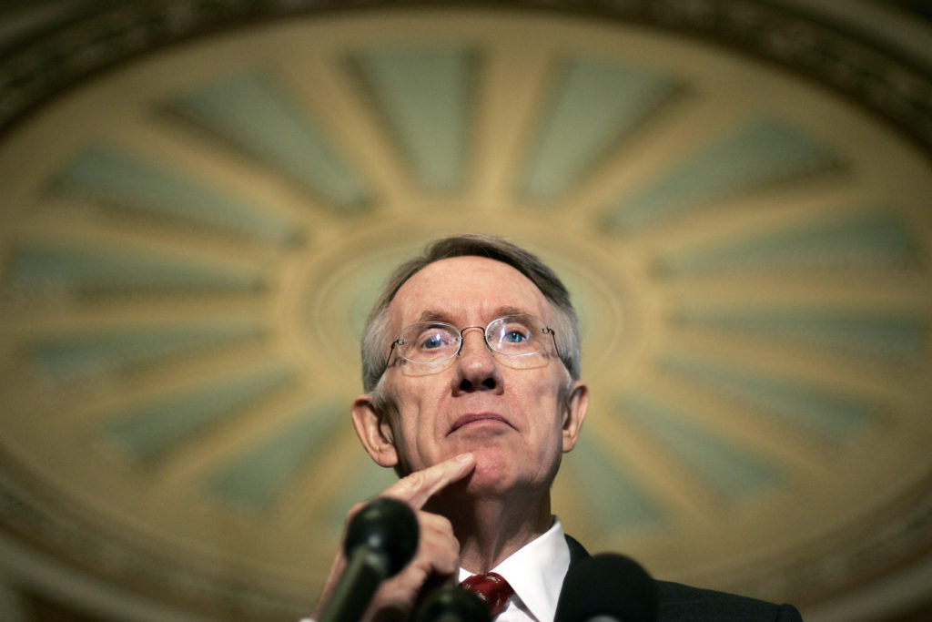 Senate Minority Leader Reid speaks to reporters on Capitol Hill in Washington