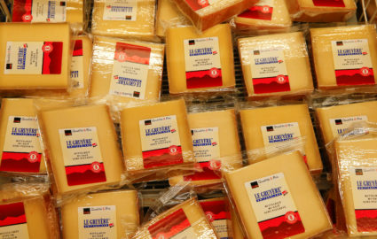 Swiss Gruyere cheese is offered at a supermarket of Swiss retail group Coop in Zumikon