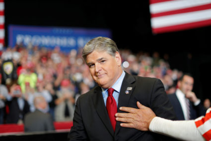 Sean Hannity from Fox News participates at a campaign rally on the eve of the U.S. mid-term elections at the Show Me Center in Cape Girardeau, Missouri, U.S., November 5, 2018. Photo by Carlos Barria/REUTERS
