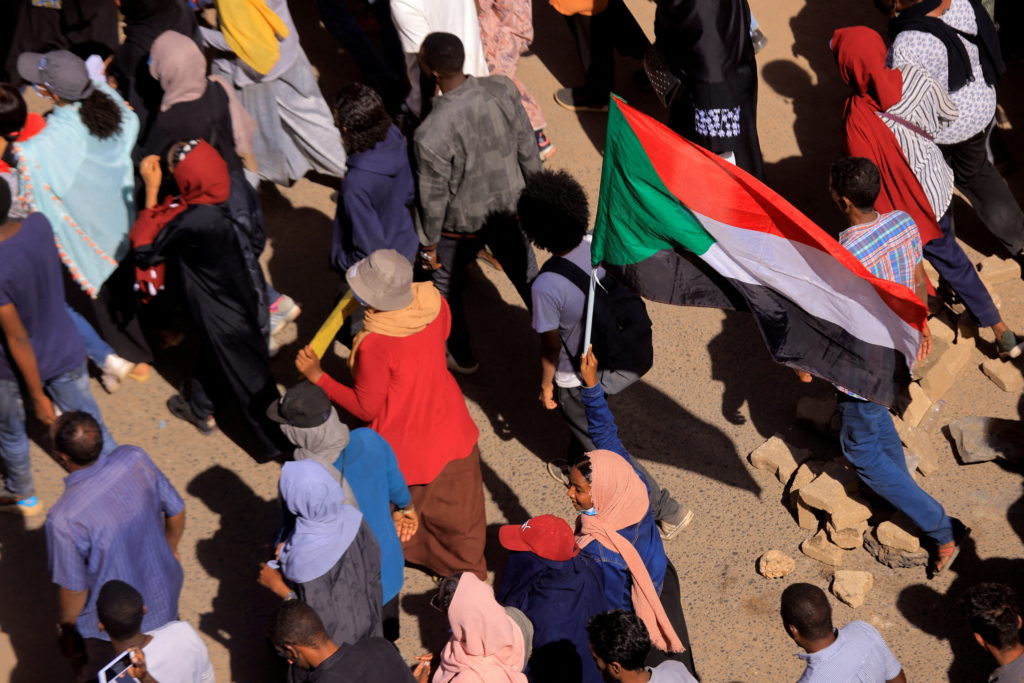 FILE PHOTO: Protesters march during a rally against military rule following last month's coup in Khartoum