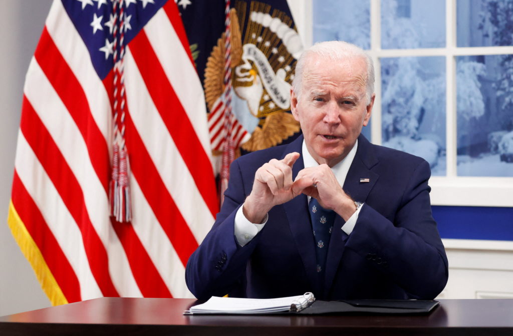 U.S. President Biden holds a video conference with farmers, ranchers and meat processors, in Washington